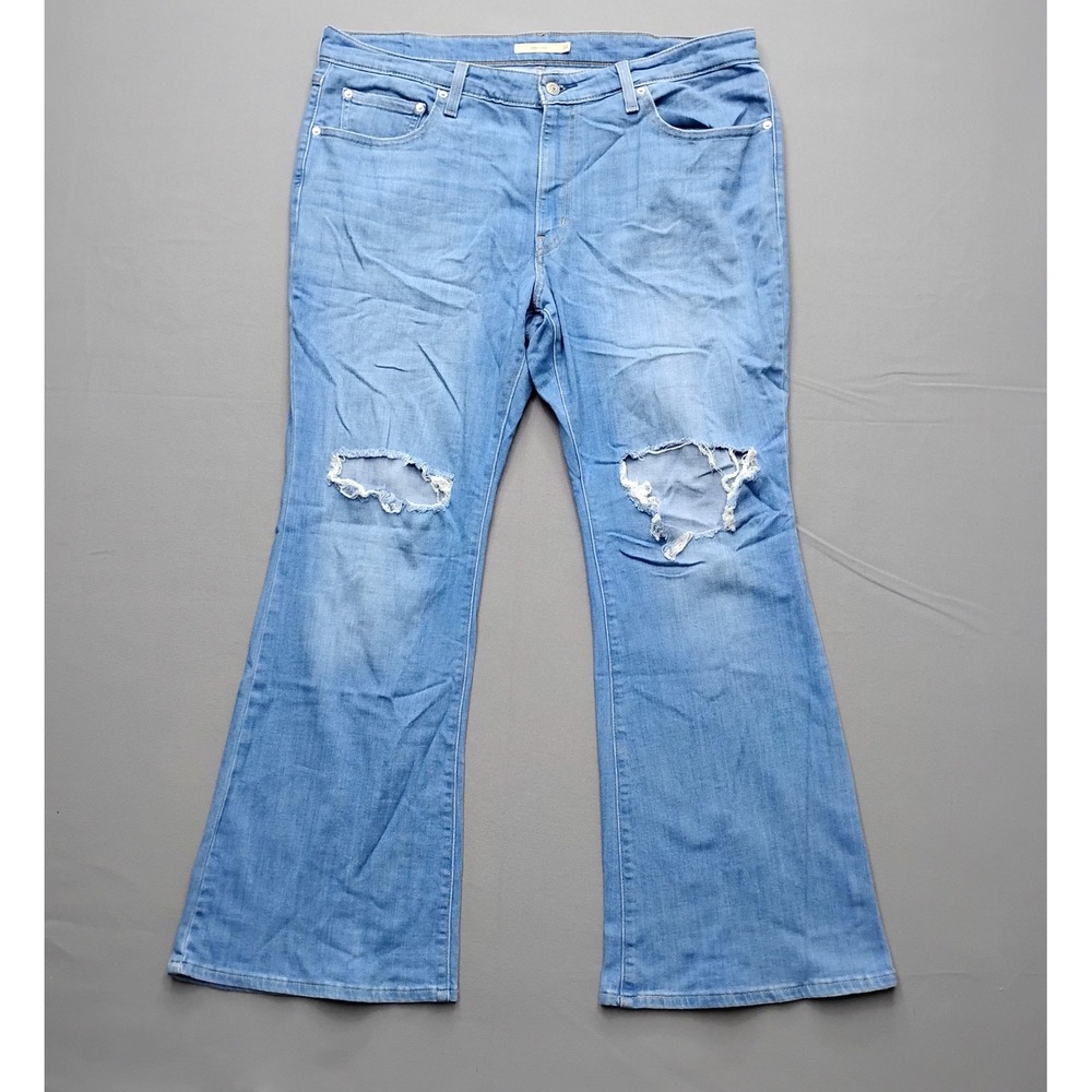 Levis 726 Flare Jeans Womens 34 Light Wash Distressed‎ High Rise Denim